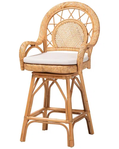 Baxton Studio Adam Natural Rattan Counter Stool With Cushion