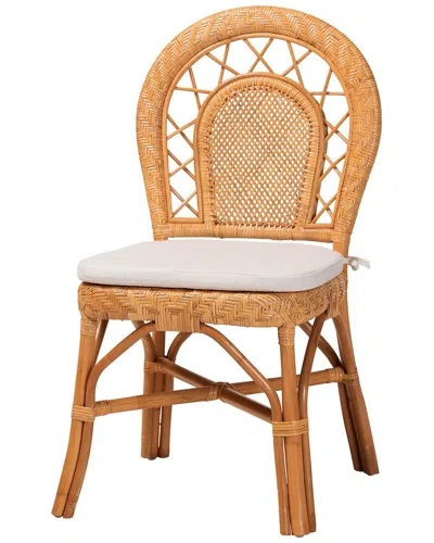 Baxton Studio Adam Natural Rattan Dining Chair With Curved Backrest &  Removable Cushion In Brown