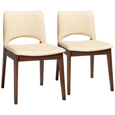 Baxton Studio Afton Beige Faux Leather Wood Dining Chairs Set Of 2