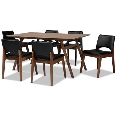 Baxton Studio Afton Black And Walnut Brown Wood 7-piece Dining Set