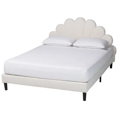 Baxton Studio Albion Boucle Cream Fabric Upholstered Platform Queen Bed In White