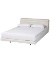 Baxton Studio Alfie Boucle Floating Bed With Channel Tufted Headboard In White