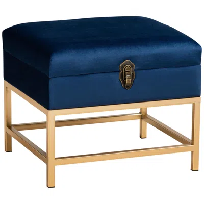 Baxton Studio Aliana 15 3/4"w Navy Blue Velvet Fabric Lift-top Ottoman
