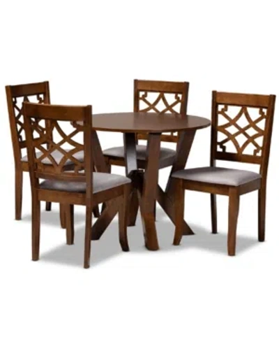 Baxton Studio Alisa Modern And Contemporary Fabric Upholstered 5 Piece Dining Set In Walnut Brown