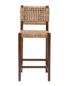 Baxton Studio Alise Handwoven Seagrass Bar Stool With Mahogany Wood Frame In Brown