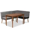 Baxton Studio Alvis Mid-century Modern Velvet Upholstered 3pc Dining Nook Set In Grey