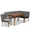 Baxton Studio Alvis Mid-century Modern Velvet Upholstered 4pc Dining Nook Set In Grey