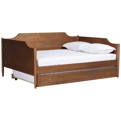 Baxton Studio Alya Walnut Brown Wood Full Daybed With Roll-out Trundle Bed