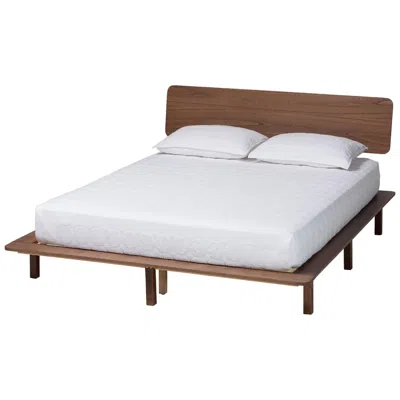 Baxton Studio Alyssa Japandi Walnut Brown Wood King Size Platform Bed