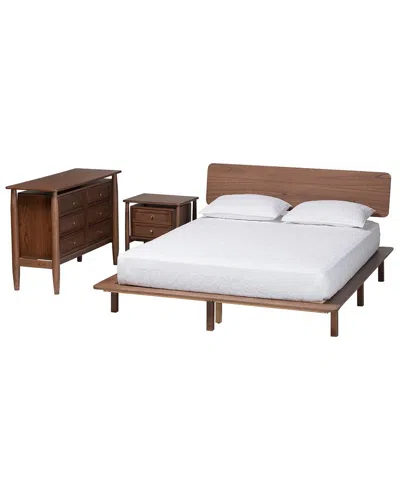 Baxton Studio Alyssa Japandi Wood King Size 3-piece Bedroom Set In Brown