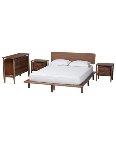 Baxton Studio Alyssa Japandi Wood King Size 4-piece Bedroom Set In Brown