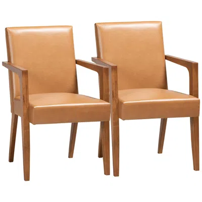 Baxton Studio Andrea Tan Faux Leather Armchairs Set Of 2 In Brown