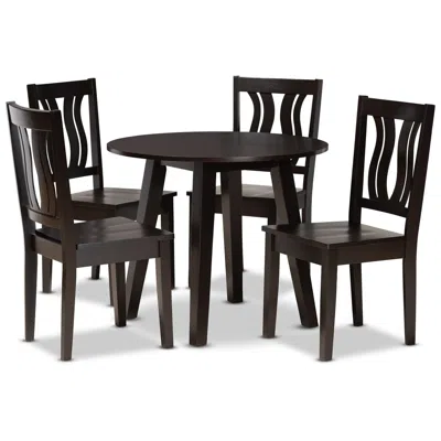 Baxton Studio Anesa Dark Brown Wood 5-piece Dining Table And Chair Set In Black