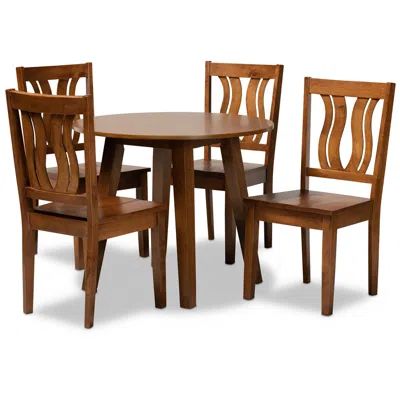 Baxton Studio Anesa Walnut Brown Wood 5-piece Dining Table And Chair Set
