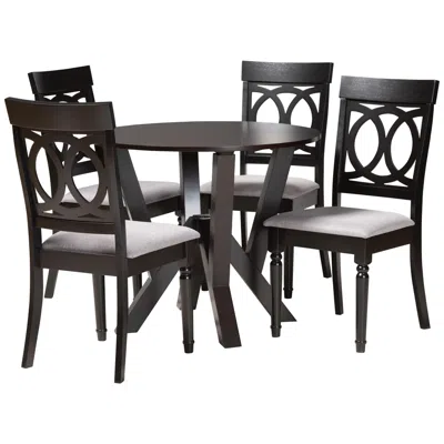 Baxton Studio Angie Gray Fabric And Dark Brown Wood 5-piece Dining Set In Black