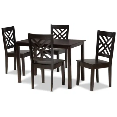 Baxton Studio Ani Dark Brown Wood 5-piece Dining Set In Black