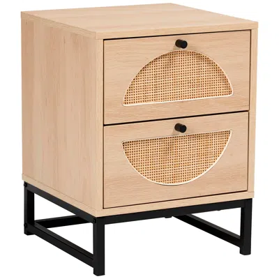 Baxton Studio Ardon 15 3/4" Wide Light Brown 2-drawer Nightstand In Neutral