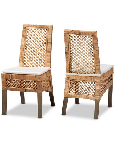 Baxton Studio Argos Modern Bohemian Rattan 2-piece Dining Chair Set In White