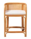 Baxton Studio Aria Rattan Counter Stool With Backrest & Removable Cushion In Multi
