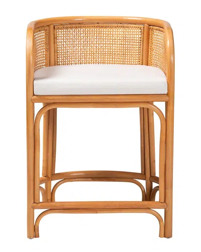 Baxton Studio Aria Rattan Counter Stool With Backrest & Removable Cushion