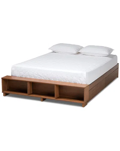 Baxton Studio Arthur Modern Rustic Platform Bed With Built-in Shelves In Brown