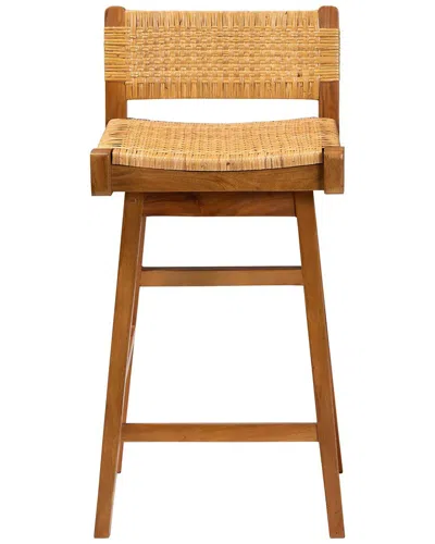 Baxton Studio Asgart Bohemian Seagrass & Mahogany Wood Bar Stool In Brown