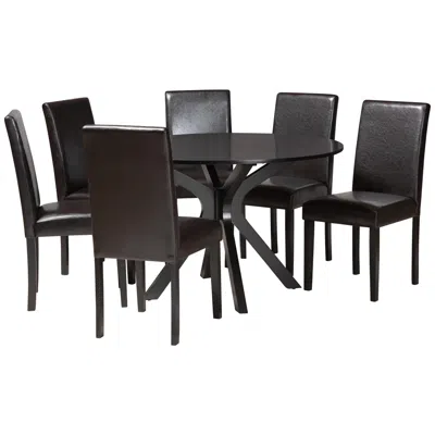 Baxton Studio Asli Espresso Brown Faux Leather And Wood 7-piece Dining Set In Black