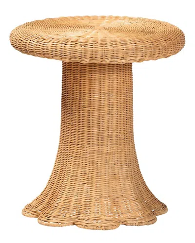 BAXTON STUDIO BAXTON STUDIO AVALON SCALLOP RATTAN PEDESTAL SIDE TABLE