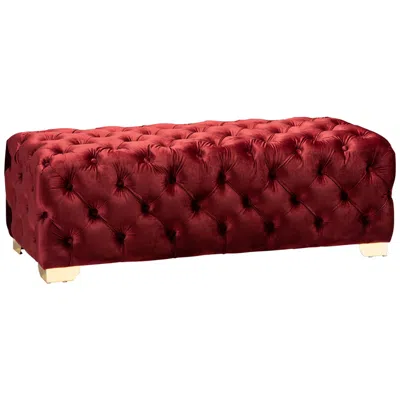 Baxton Studio Avara 48" Wide Burgundy Fabric Button Tufted Bench Ottoman