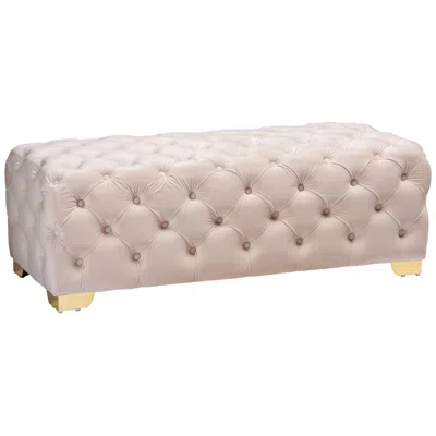 Baxton Studio Avara 48" Wide Light Beige Fabric Tufted Bench Ottoman