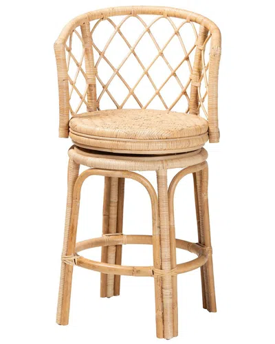 Baxton Studio Ayu Bohemian Rattan Swivel Counter Stool In Neutral