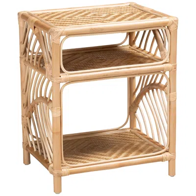 Baxton Studio Baara 18" Wide Natural Brown Rattan 2-shelf Nightstand