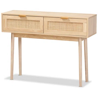 Baxton Studio Baird Light Oak Brown Finished Rattan 2-drawer Console Table In Neutral