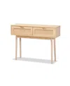Baxton Studio Baird Mid-century Modern Finished Wood And Rattan 2 Drawer Console Table In Oak Brown