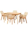 Baxton Studio Ballerina Japandi Mahogany & Rattan 5pc Dining Set