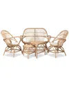 Baxton Studio Jayden Upholstered Rattan 5pc Living Room Set In White