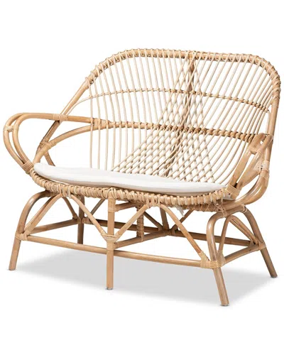Baxton Studio Jayden Upholstered Rattan Loveseat In White