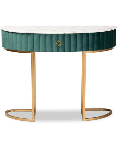 Baxton Studio Beale 1-drawer Console Table With Faux Marble Tabletop In Green
