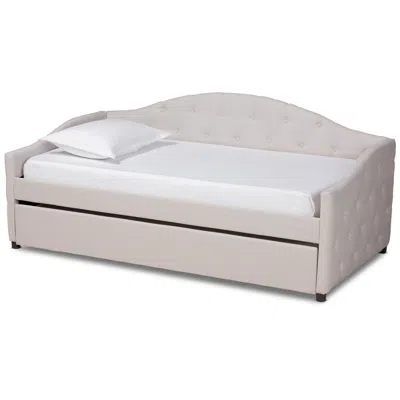 Baxton Studio Becker Beige Fabric Tufted Twin Size Daybed With Trundle In Neutral