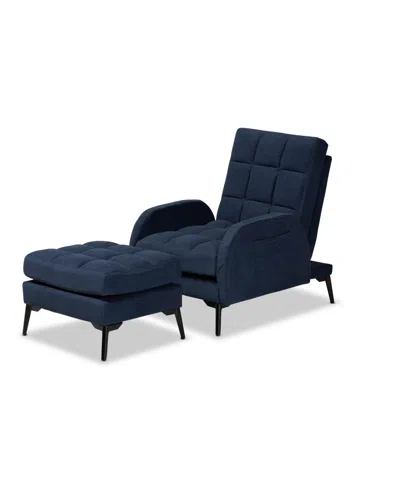Baxton Studio Belden Modern And Contemporary Velvet Fabric Upholstered And Black Metal 2-piece Recliner Chair And  In Blue