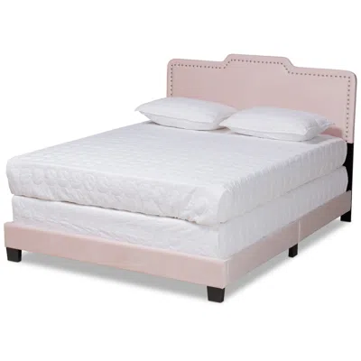 Baxton Studio Benjen Glam Light Pink Fabric Upholstered Full Size Panel Bed