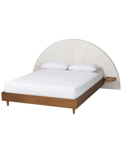 Baxton Studio Bernice Japandi Boucle & Wood Queen Bed
