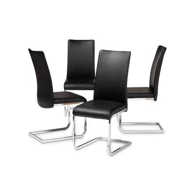 Baxton Studio Cyprien Modern and Contemporary Black Faux Leather Upholstered Dining Chair (Set of 4)