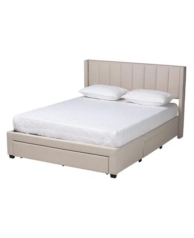 Baxton Studio Boxton Studio Coronado 88.4" Fabric Mid-century Queen Storage Platform Bed In Sand