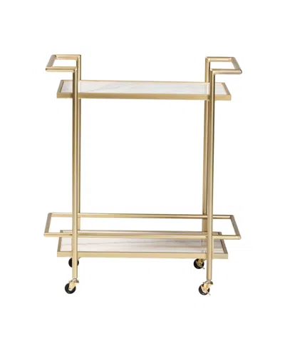 Baxton Studio Boxton Studio Louise 27.5" Marble Contemporary Wine Cart In Gold