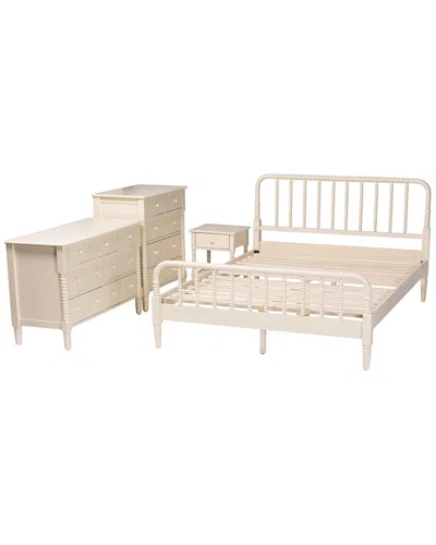 Baxton Studio Braith Farmhouse Spindle Wood 4pc Bedroom Set With Two Nightstands In Neutral