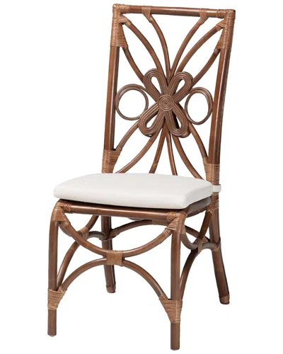 Baxton Studio Brama Natural Rattan Dining Chair With Decorative Backrest &  Cushioned Seat