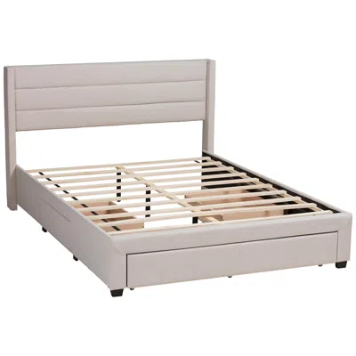 Baxton Studio Braylon Beige Fabric Queen Size 3-drawer Platform Bed In Gray