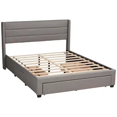 Baxton Studio Braylon Light Gray Fabric Queen Size 3-drawer Platform Bed In Black