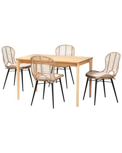Baxton Studio Brenna Modern Bohemian Rattan 5pc Dining Set In Brown